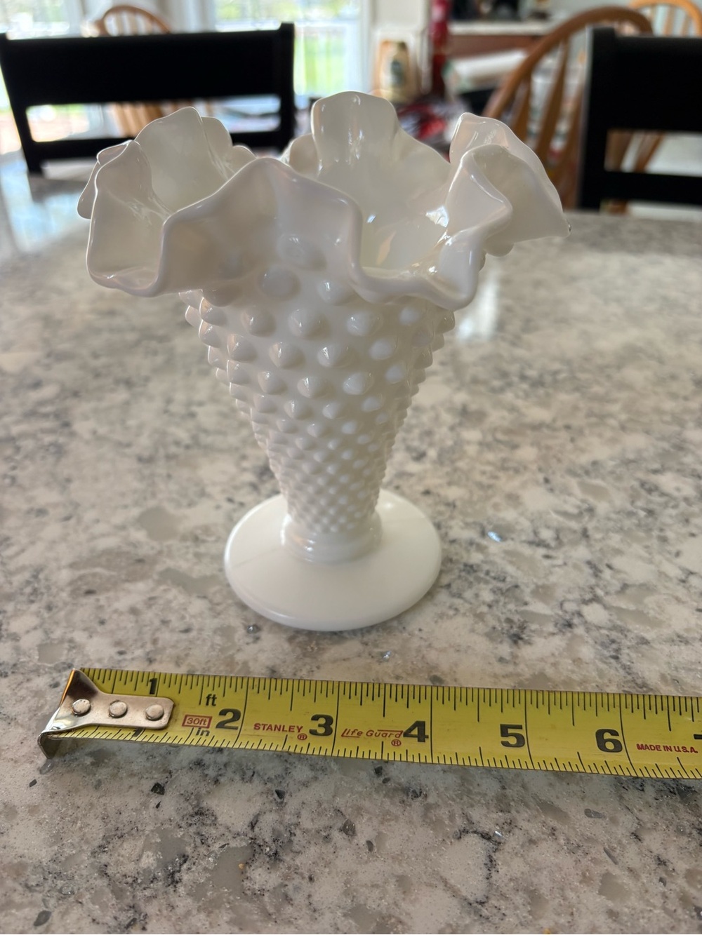 Fenton White Hobnail Ruffled Top Milk Glass Vase